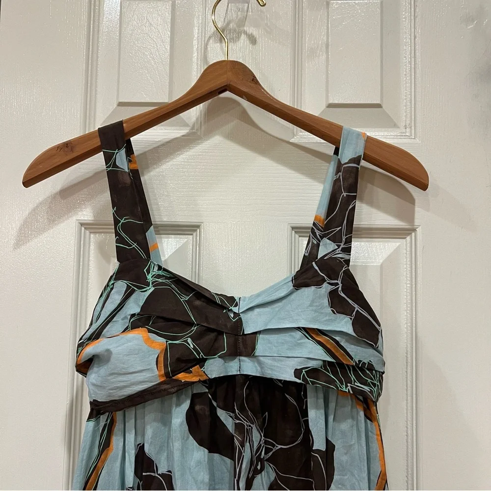 TELA Light Blue Brown Floral Maxi Dress Flowy Aqua Floral Dress XS